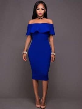 274 Straight Royal Blue Dresses with ruffles at chest height