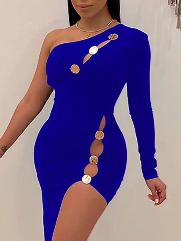 319 Royal Blue Dresses with gold buttons on the side and top openings
