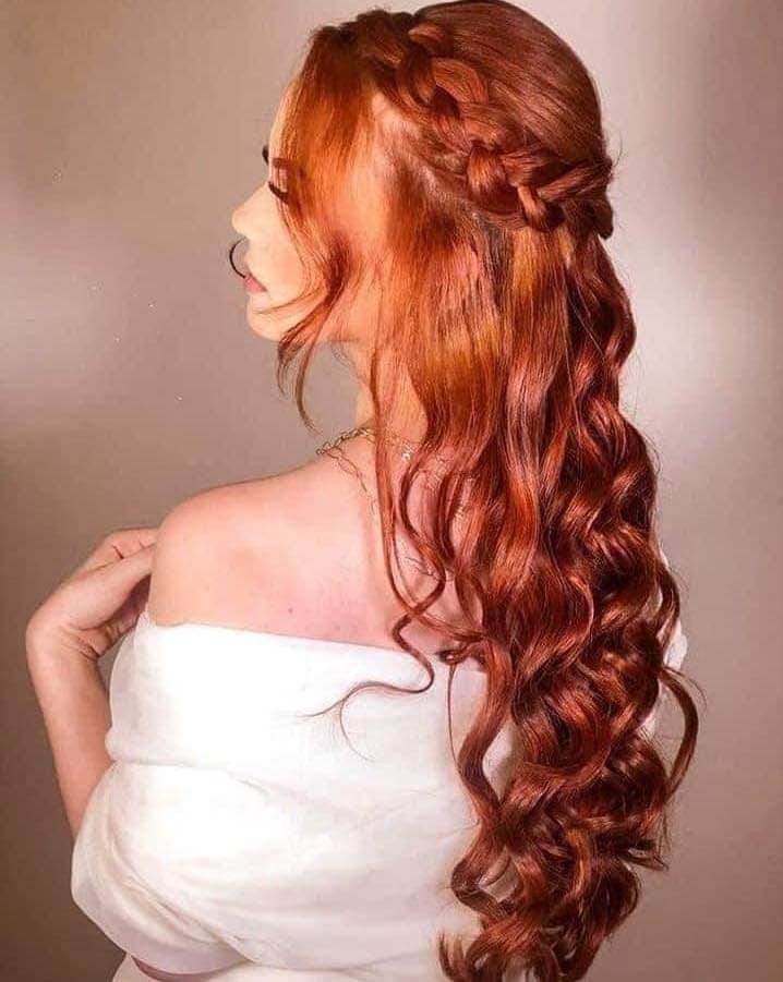 36Copper Tint Grecian Style Hairstyle with Chunky Braid