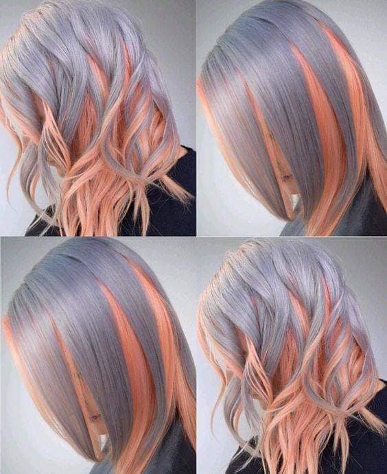 538 Two Color Hair Underlight Short Platinum on top Salmon Pink below