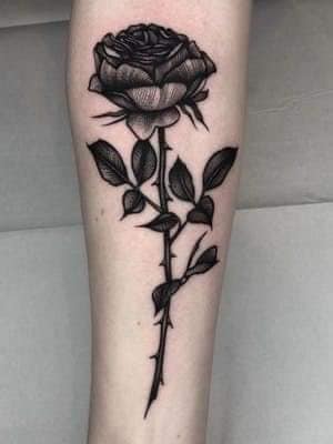 6 Tatuaje de Rosa Negra en Antebrazo Back Work