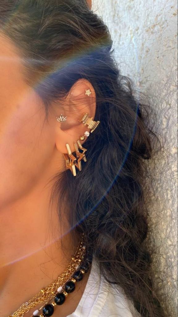 95 Piercings in the Ear three golden stars fleur de liz accessories