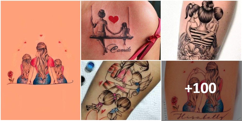 Collage de tatouages de mères en fils