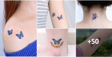 Collage-Tattoos mit zarten minimalistischen Schmetterlingen