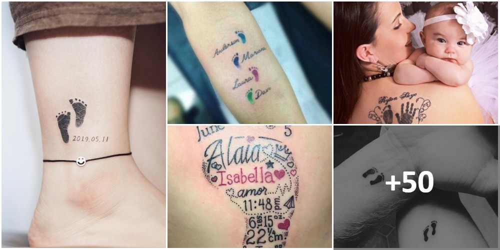 Collage von Babyfüßen-Tattoos 1