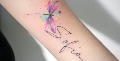 1 TOP 1 Tatuajes de Libelulas color en antebrazo con nombre Sofia 1