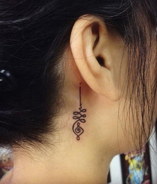 17 Tattoos behind the ear Unalome as a pendant