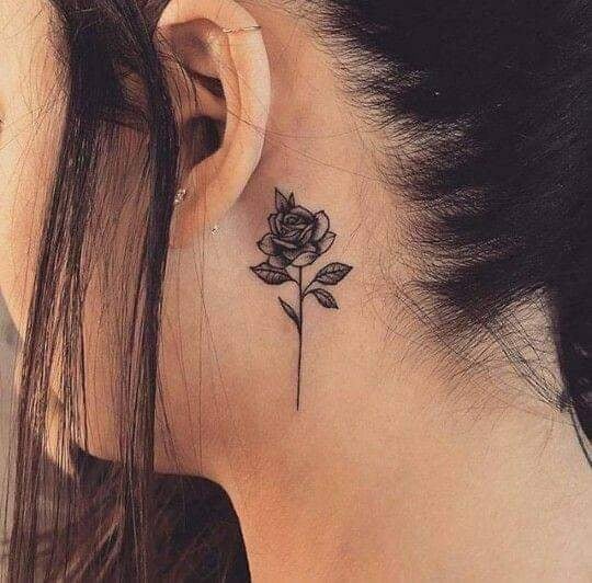 27 Tattoos behind the ear Small black rose