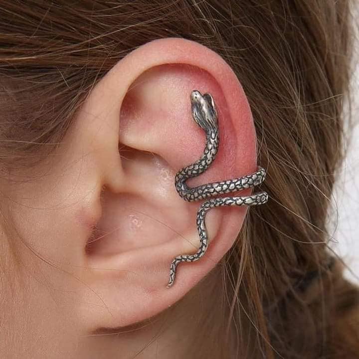 3 TOP 3 Silver Snake Piercing in ear