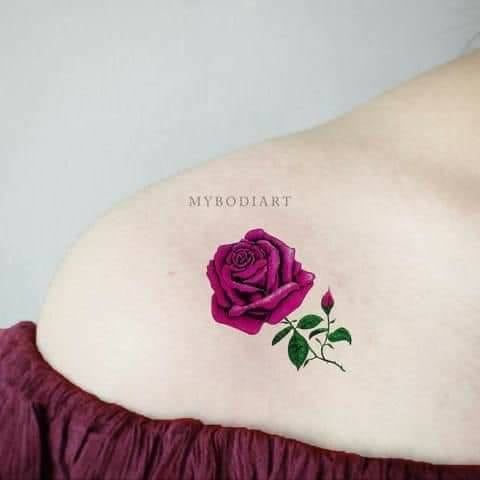 肩または鎖骨のトップ5の紫または紫のバラの花のタトゥー
