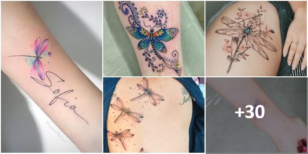 Colagem de tatuagens de libélula