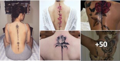 Tatuaggi collage sulla schiena delle donne 3