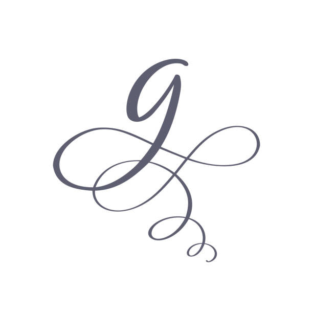 Tatuajes con la letra G ge minuscula imprenta con formas de infinito y espirales