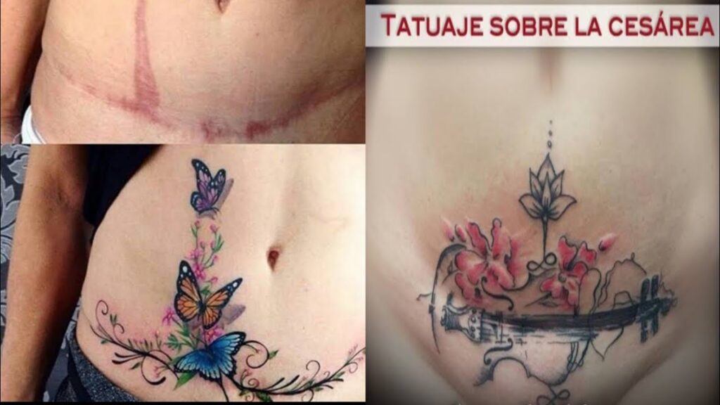Tatuajes para tapar cesarea horizontal mariposas y violin