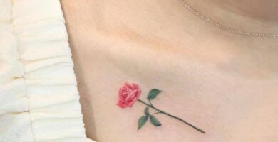 1 TOP 1 Tatuajes Delicados para Mujer Rosa Rosa con Tallo en Clavicula