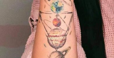 1 TOP 1 Tatuajes Mujer mas gustados julio parte 2 Sistema Planetario Solar dibujo tipo acuarela en todo el antebrazo
