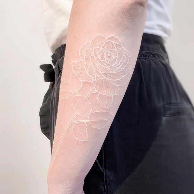 1 TOP 1 Tattoos with white ink Rose on Forearm