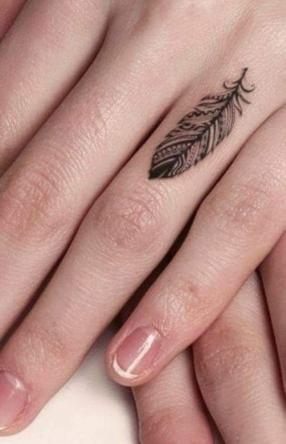 144 Simple Cute and Aesthetic Tattoos Feather on finger