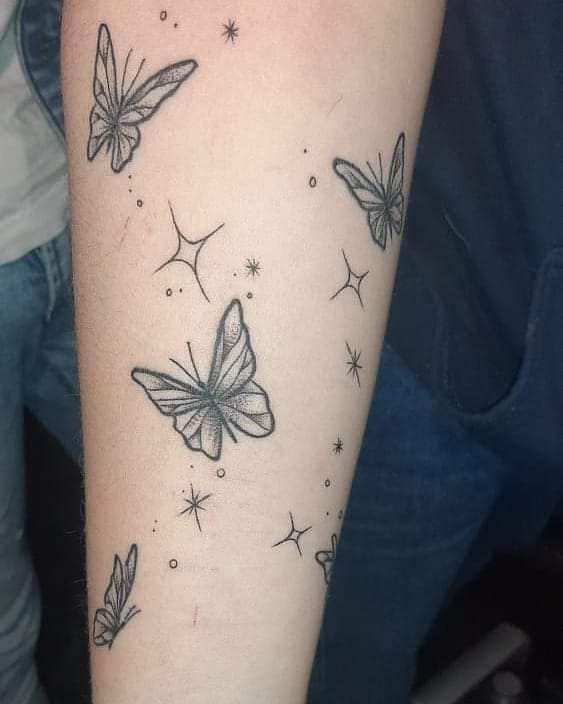 15 Most liked Women's Tattoos July part 2 Black contour butterflies and stars