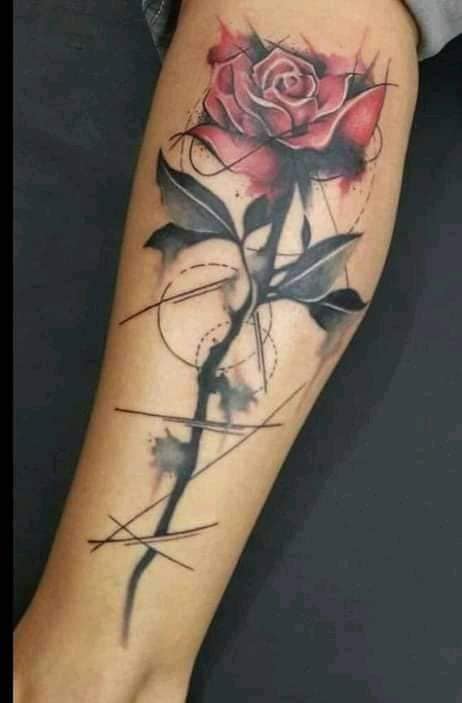 15 Most liked Women's Tattoos July part 2 Red rose with black stem the geometric background