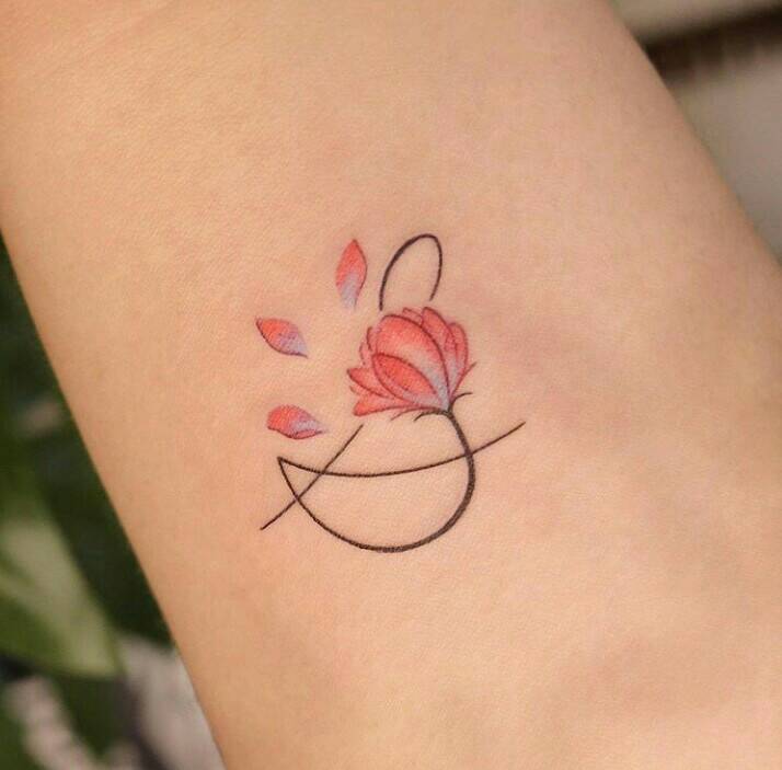 16 Delicate Tattoos Red flower with petals and symbol of and