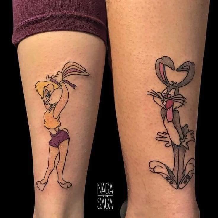 2 TOP 2 Tattoos for Couples of Characters and more bugs bunny and lola Bunny on both forearms