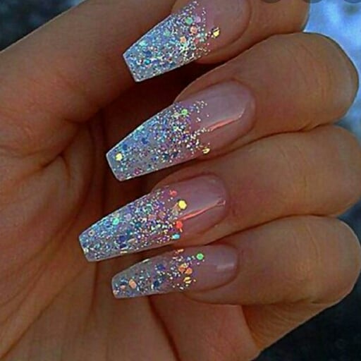4 TOP 4 Semi-Transparent Acrylic Nails with Glitter inside in rainbow colors