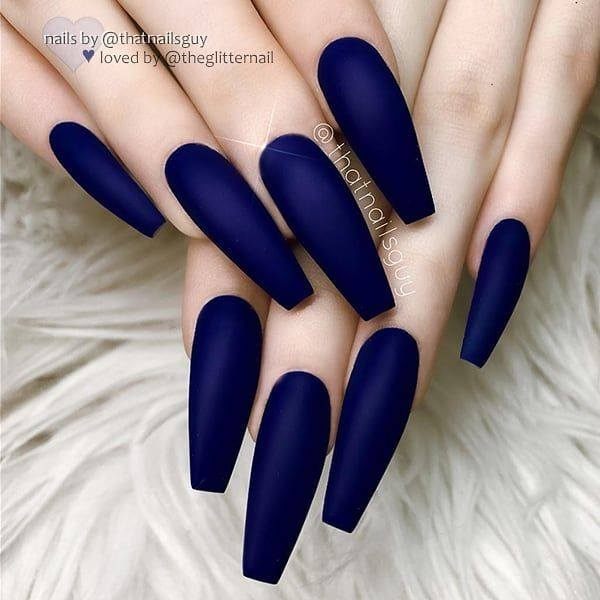 58 Long Matte Blue Nails tons violets