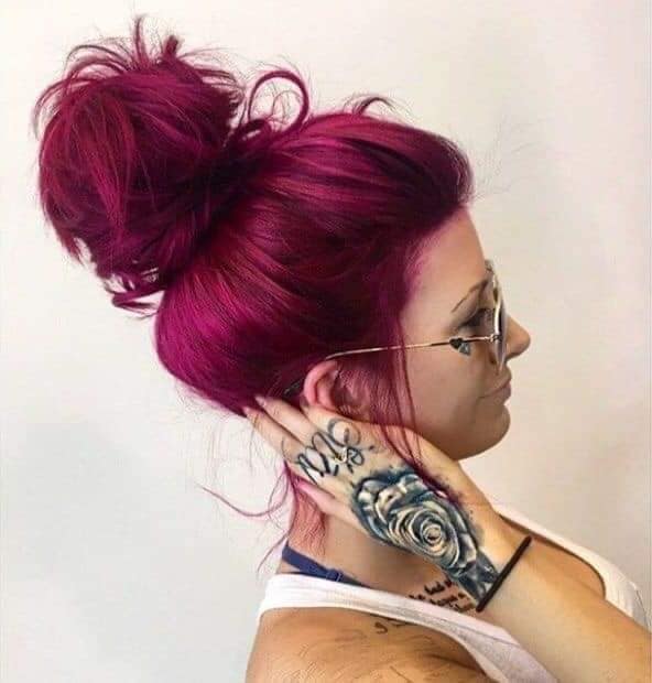 6 Hair Color Violet Magenta Hair with bun