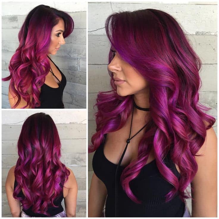 718 Hair Color Hair Violet Magenta cheveux mi-longs bouclés