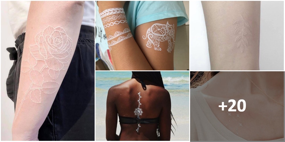 Collage Tattoos with White Ink on Brown Skin and White Skin