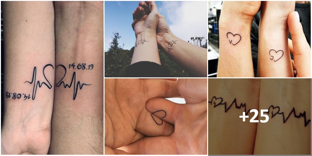 Tatuaggi a cuore collage per coppie, sorelle, amici, cugini