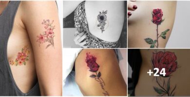 Collage Tattoos of Flowers on the Ribs