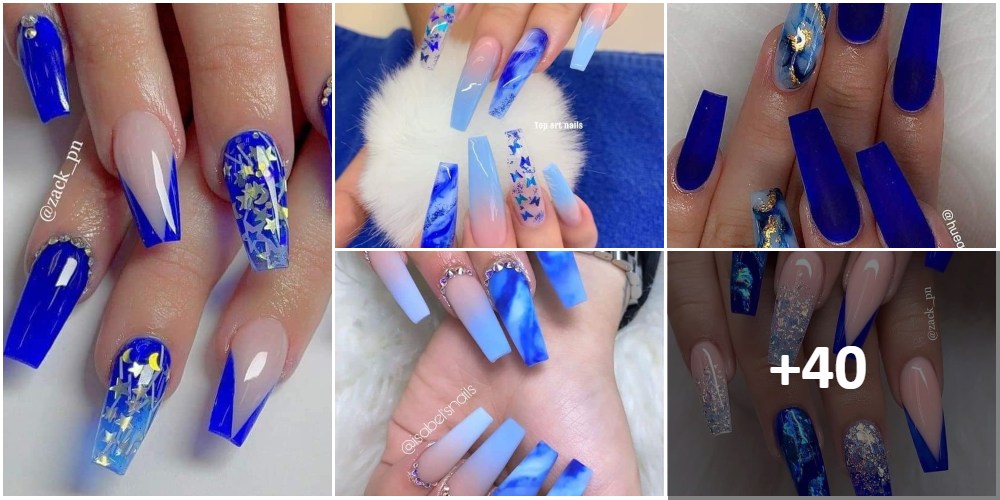 Collage Royal Blue Acrylic Nails 1