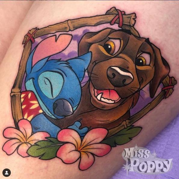 Miss Poppys Disney Happy Tatuaggi Stitch Paperino il cane