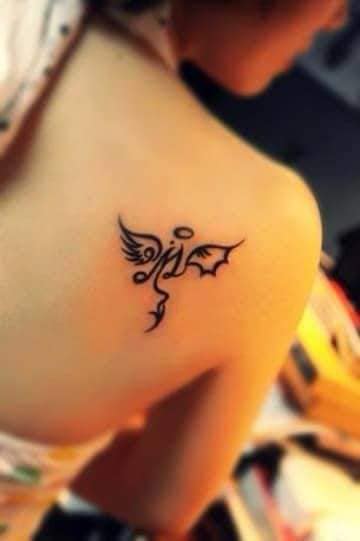 Most liked Women's Tattoos July part 2 Little Angel's Wings on Shoulder Blade with initial M
