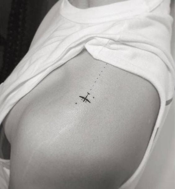 Simple Cute and Aesthetic Tattoos plane to elice with dotted line behind
