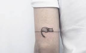 Chat de tatouage mignon et esthétique simple sur une corde qui entoure tout le bras tendu