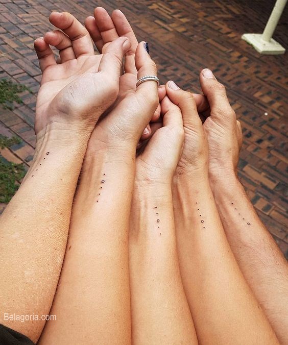 Tattoos for Friends Sisters Cousins Small Dots on Wrist with a larger circle according to the member