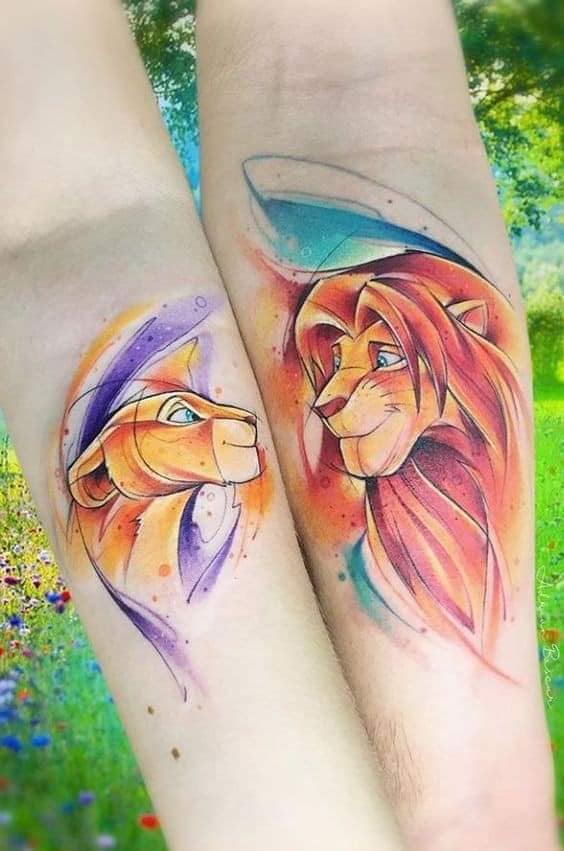 Tatuaggi per coppie di personaggi e altro ancora Il re leone Disney mufasa e nala
