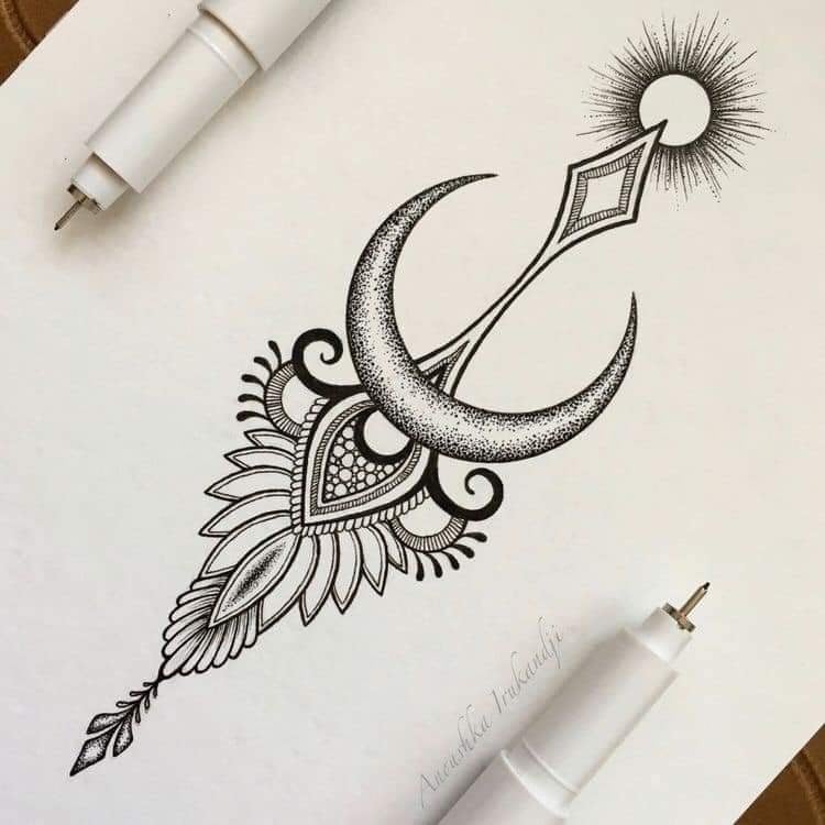 1 TOP 1 Tatuaggi i migliori disegni Template Sketch Moon Sun Lotus