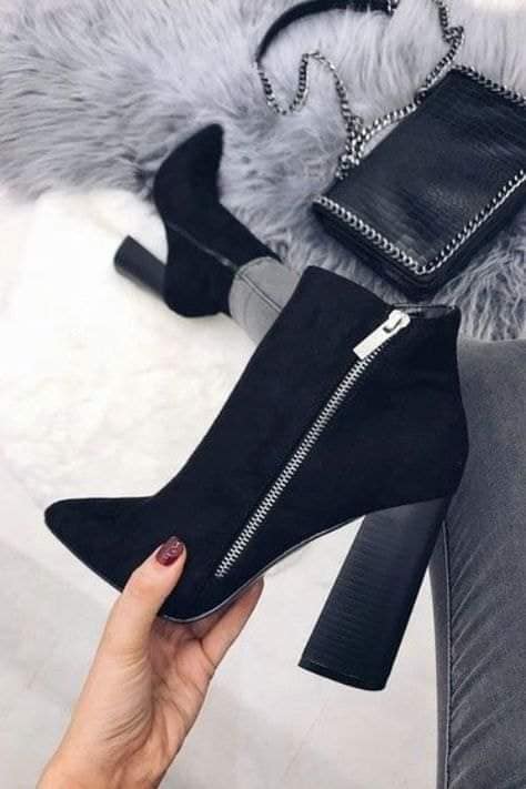 17 Black Ankle Boots for Women side closure gray jeans outfit and matching wallet
