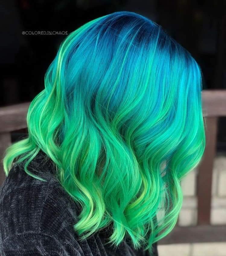 17 Hair Color Cyan Green at the base and faded green at the tips