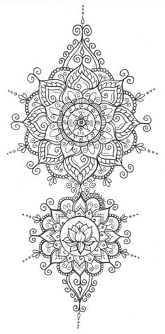 18 Moldes Esboços para tatuagens Duas mandalas com flor de lótus no meio