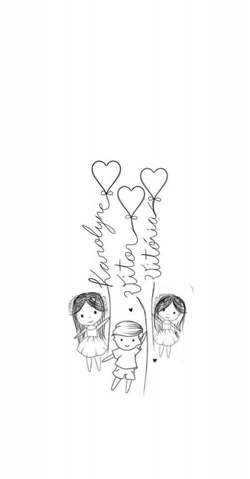 186 Sketches Templates Ideas Three children in Pencil with names and balloons