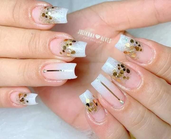 20 Design of Short Pink and White Gradient Nails with Golden Strass and Golden Stripes.jpg