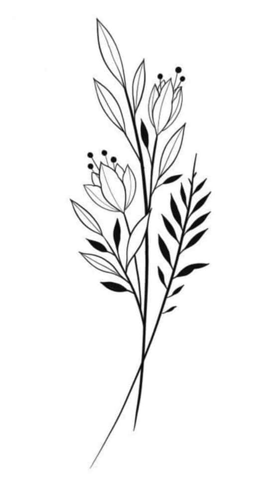 24 Schablonen und Skizzen von Tattoos. Blumenstrauß mit Blättern