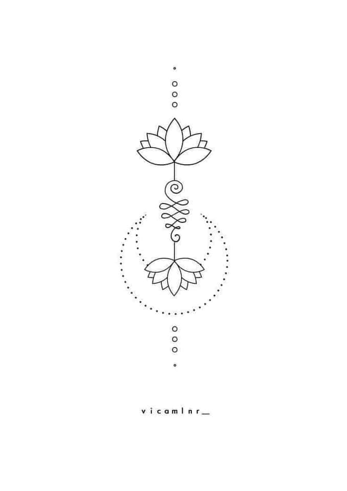26 Modèles et Esquisses de Tatouages Fleur de Lotus Unalome et Lune avec lignes de Points