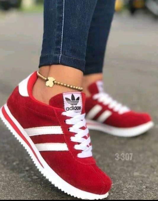 297 Classic Adidas Chaussures en daim simil rouge et blanc