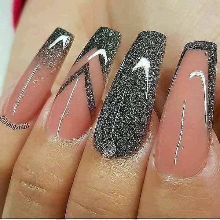 3 TOP 3 Gray decorated nails Beautiful combination with Gradient Pink and Gray With shiny dots